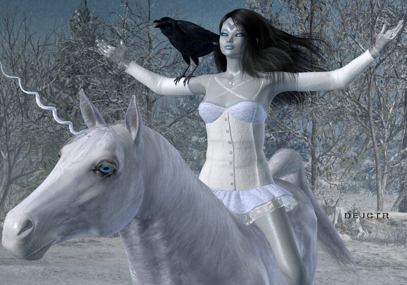 Woman on White Unicorn — Dramatic, Winter