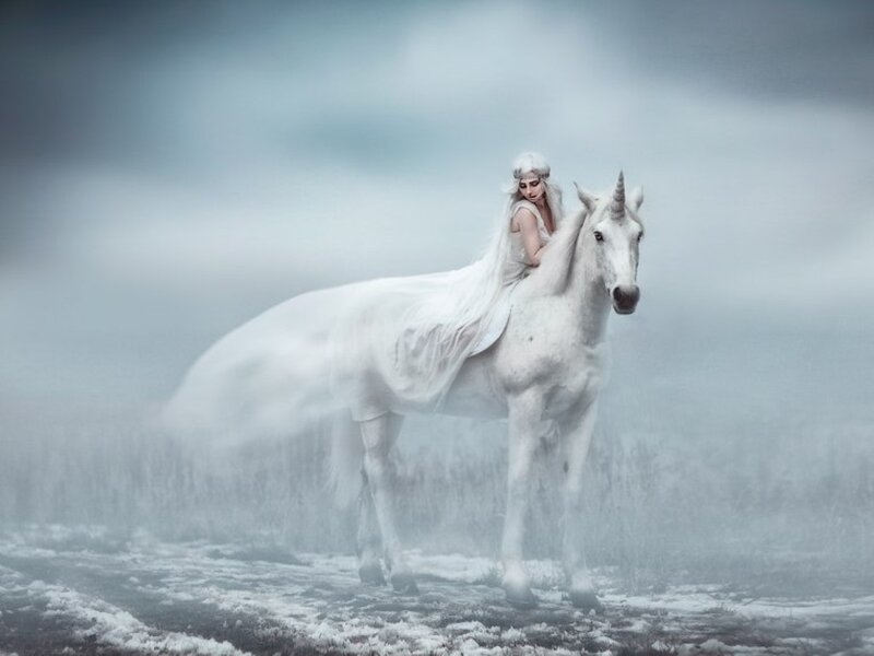 Woman on White Unicorn — Ethereal