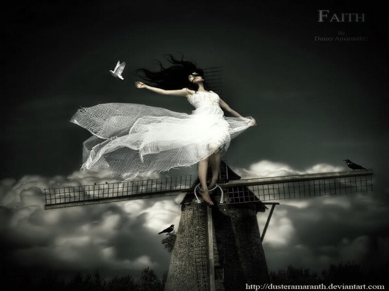 woman on windmill with dove
