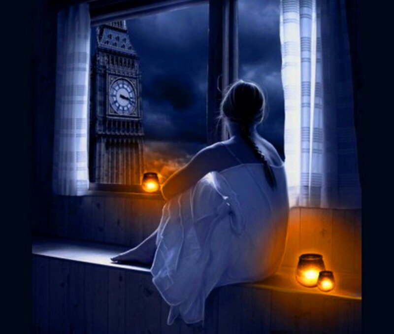 Woman on Windowsill — Blue, Melancholic