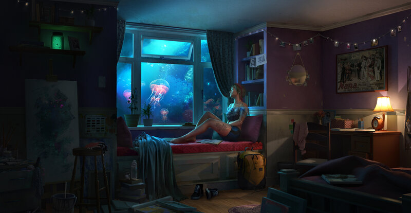 Woman on Windowsill — Purple