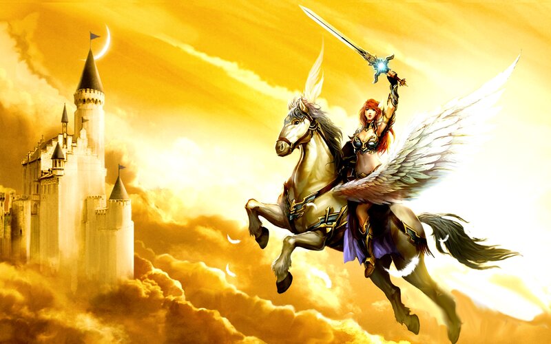 Woman on Winged Horse — Gold