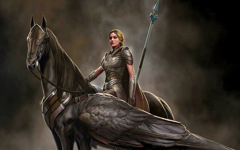 Woman on Winged Horse — Gray