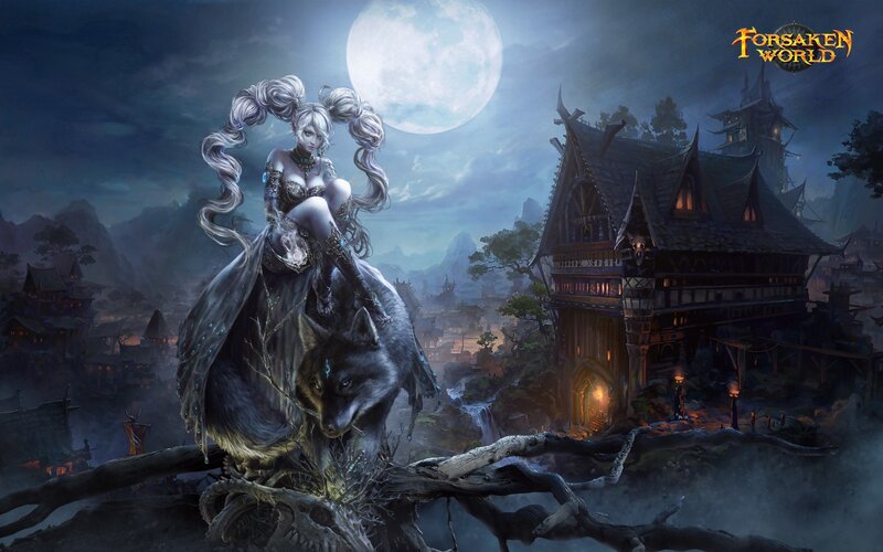 Woman on Wolf — Blue, Dramatic
