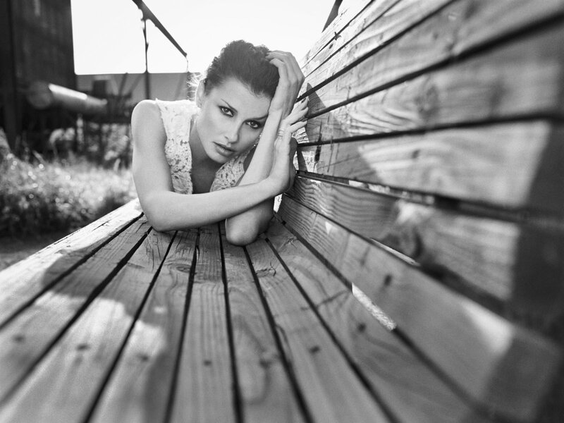 Woman on Wooden Bench — Black, Dramatic