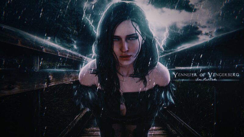 Woman on Wooden Bridge — Black, Dramatic, Night