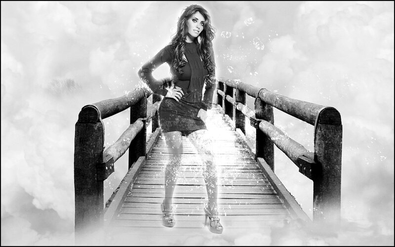 Woman on Wooden Bridge — Black, Dramatic
