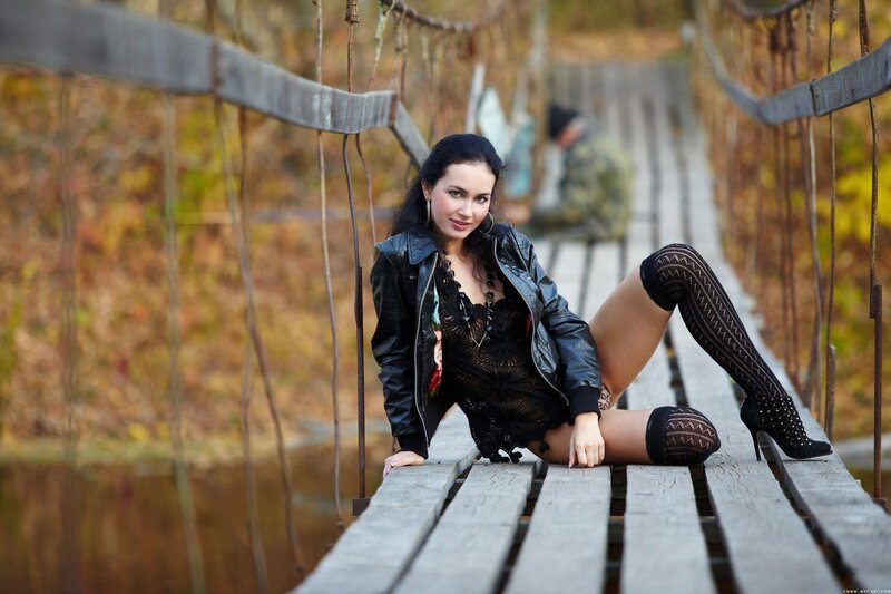 Woman on Wooden Bridge — Black