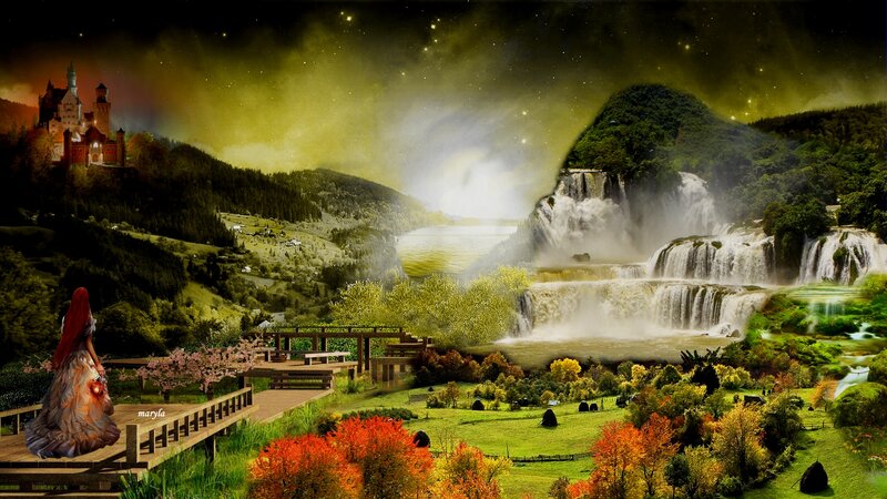 Woman on Wooden Bridge — Green, Fantasy