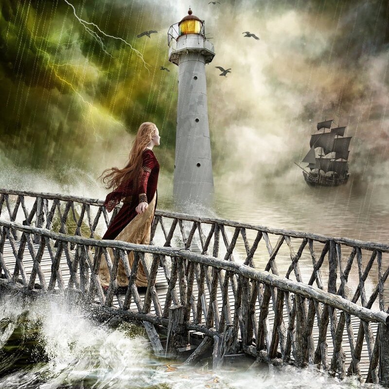 Woman on Wooden Bridge — Green