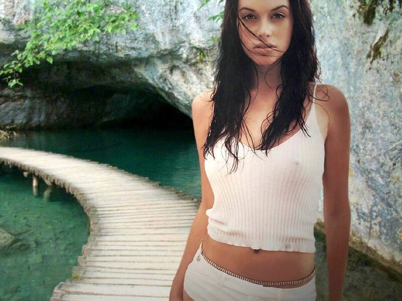 Woman on Wooden Bridge — White