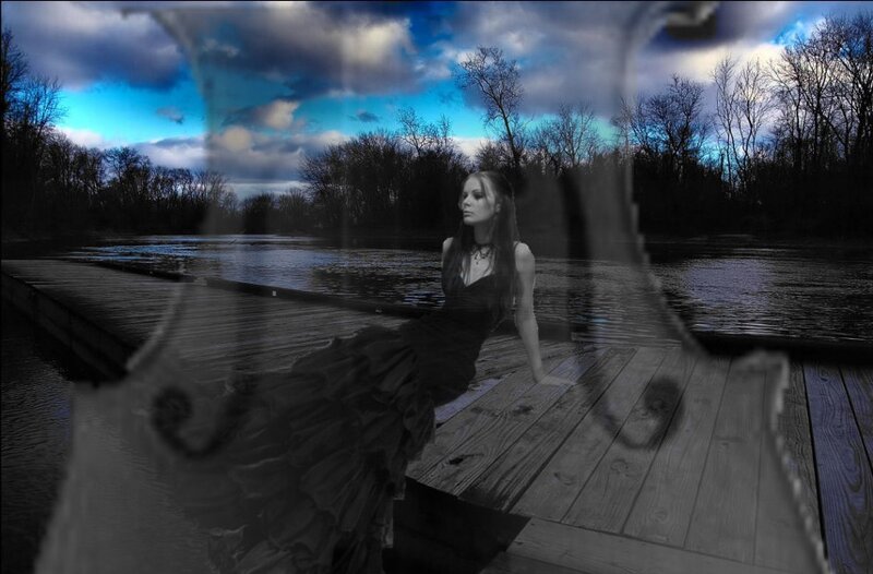 Woman on Wooden Dock — Blue, Dramatic
