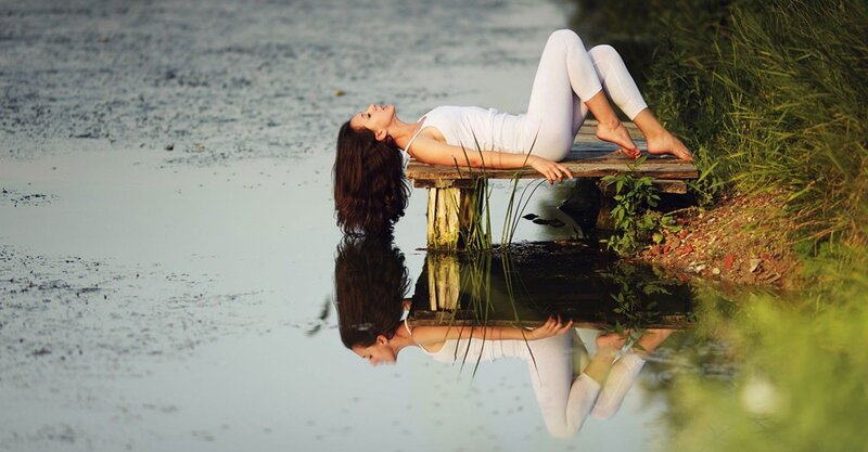 Woman on Wooden Dock — White