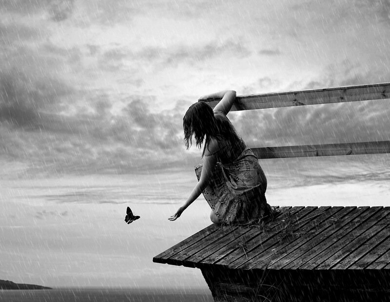 Woman on Wooden Pier — Black