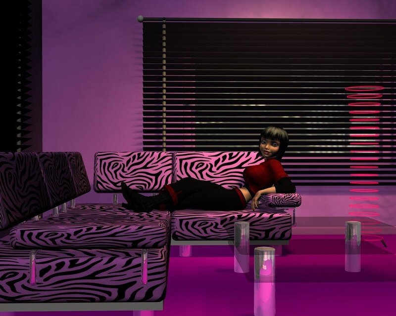 Woman on Zebra-print Couch — Purple
