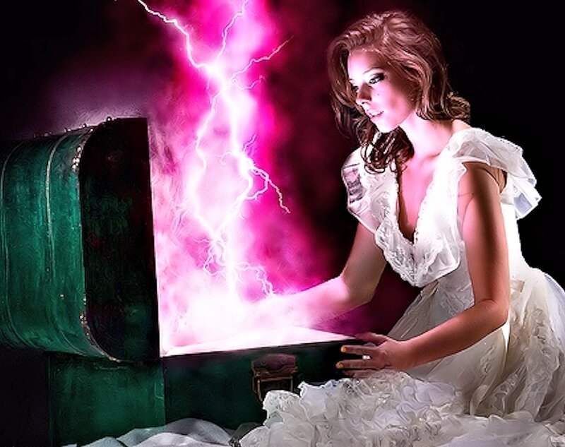 Woman Opening Chest — White