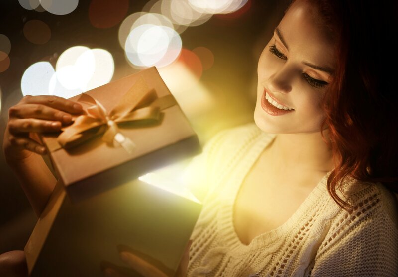 Woman Opening Gift Box — Gold