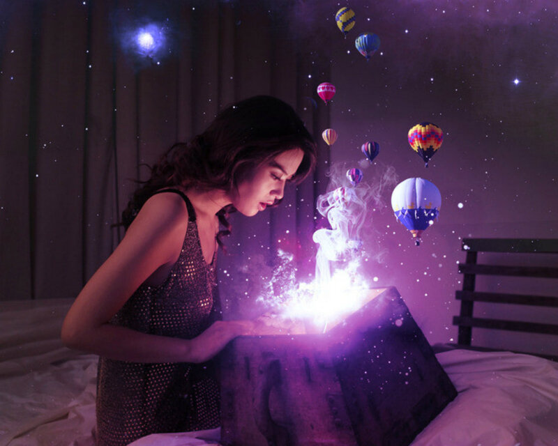 Woman Opening Gift Box — Purple