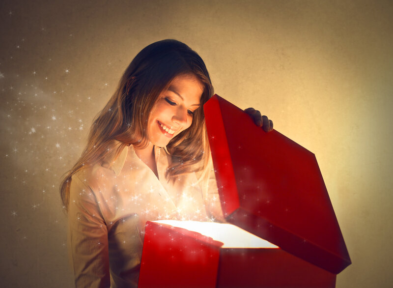 Woman Opening Gift Box — Red