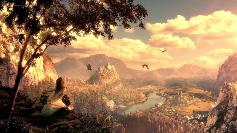 Woman overlooking a fantasy valley