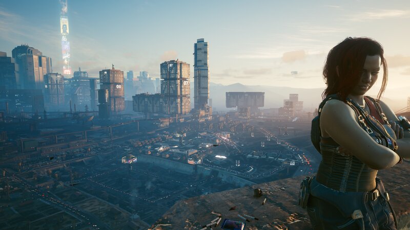 Woman Overlooking City — Blue