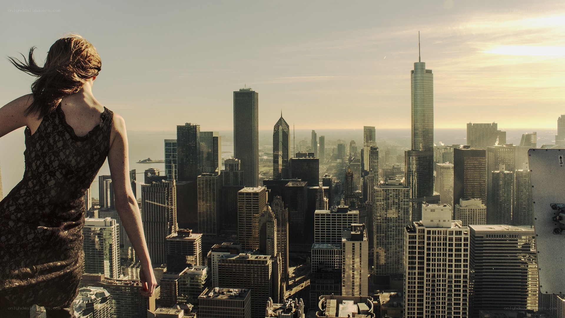 Woman overlooking city skyline
