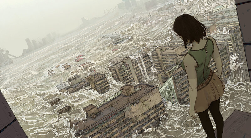 Woman Overlooking Flooded City
