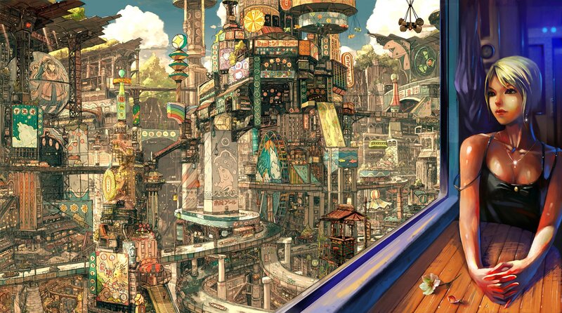 woman overlooking futuristic city