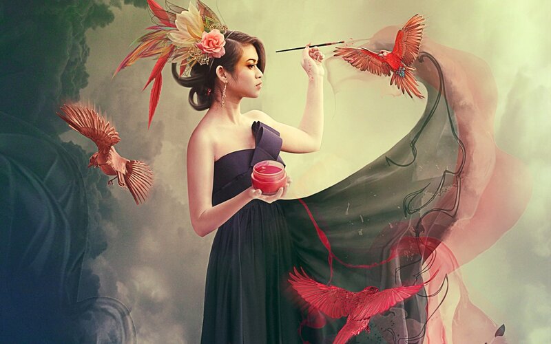 Woman Painting Birds