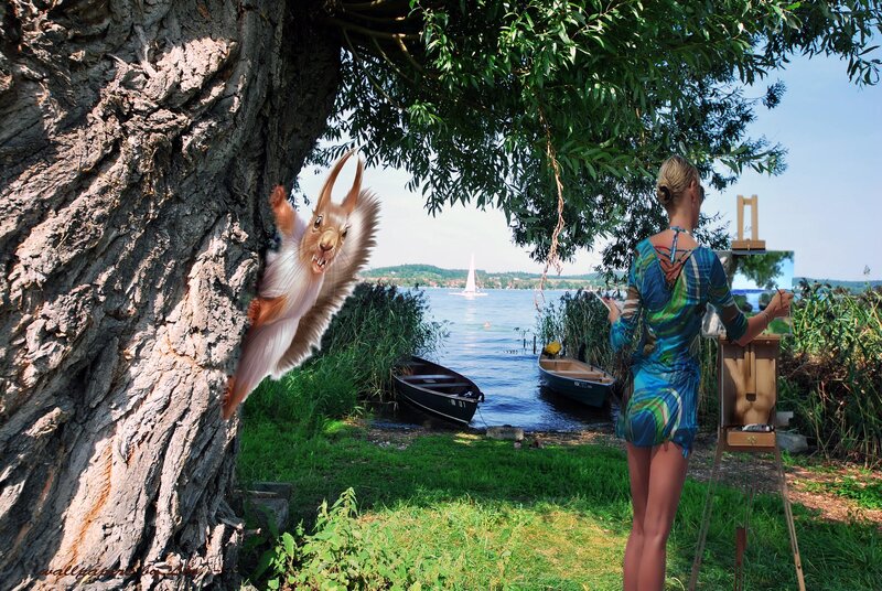 Woman Painting by Lake