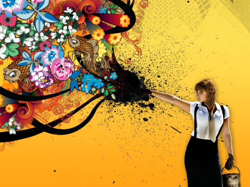 woman painting colorful artwork
