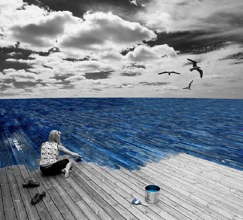 Woman Painting Dock