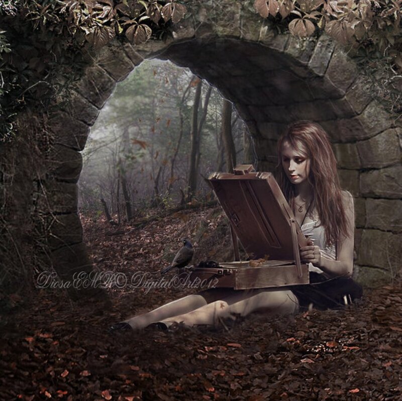 Woman Painting in Forest