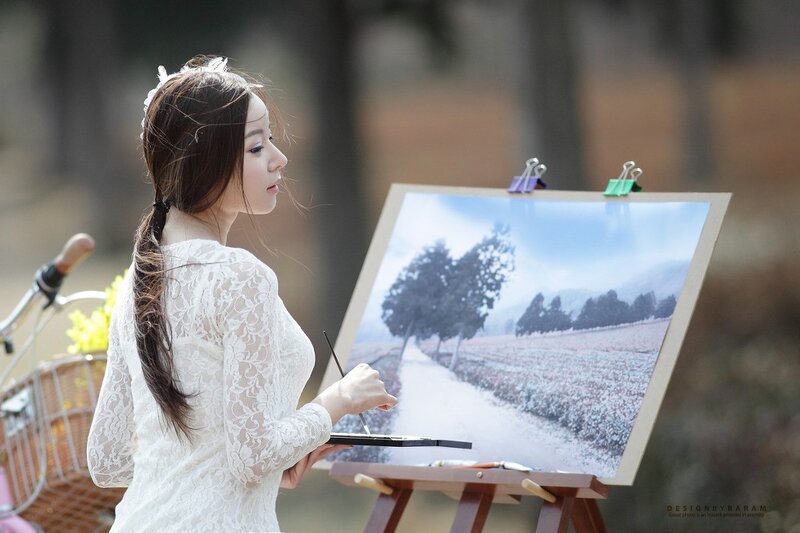 Woman Painting Landscape — White