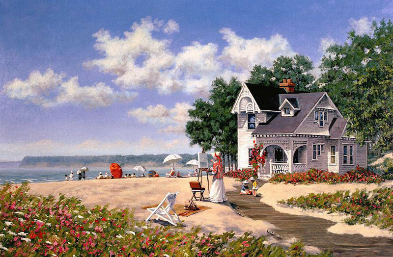 Woman Painting on Beach — Blue