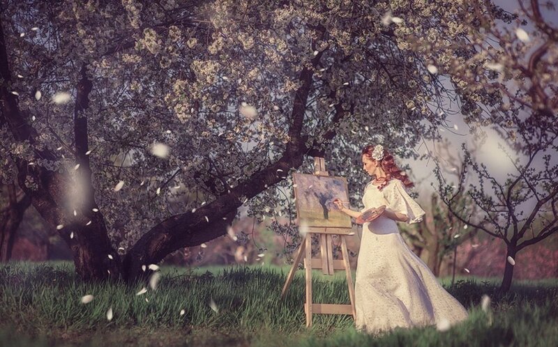Woman Painting under Tree