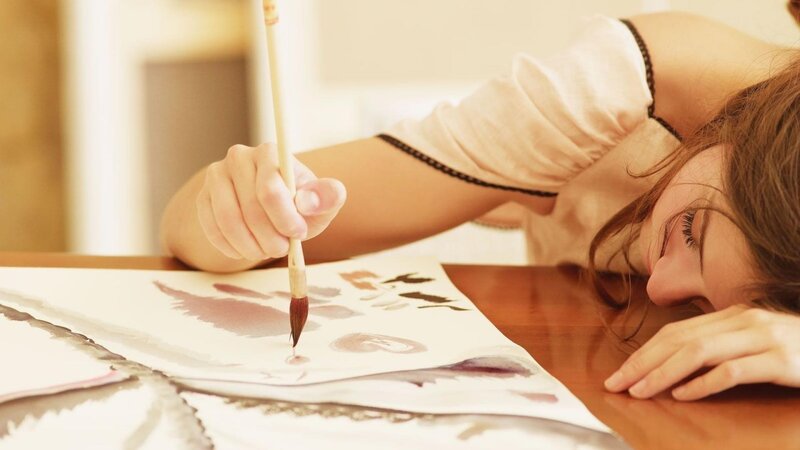 Woman Painting with Brush — Brown