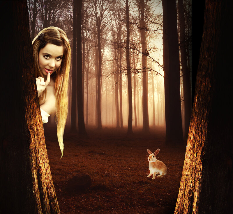 Woman Peeking from Trees