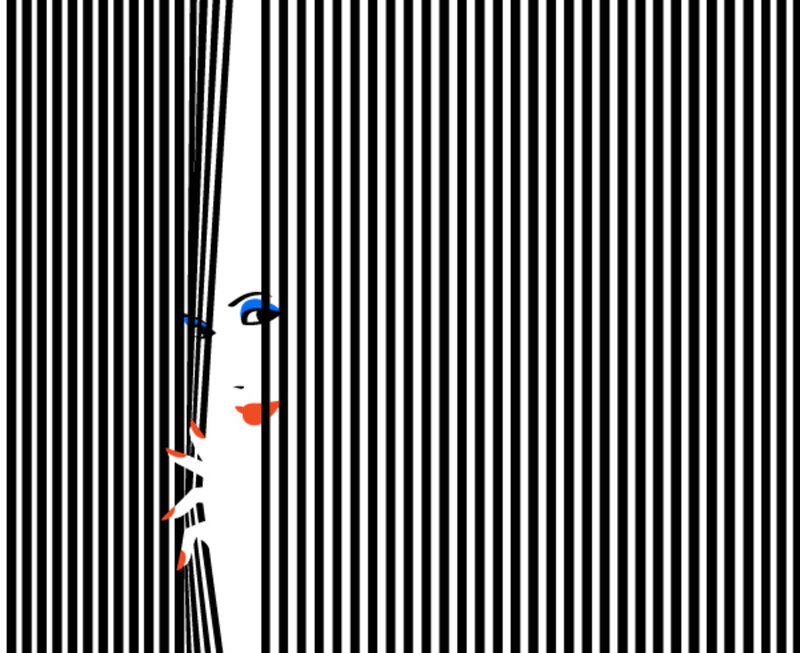 Woman Peeking Through Stripes