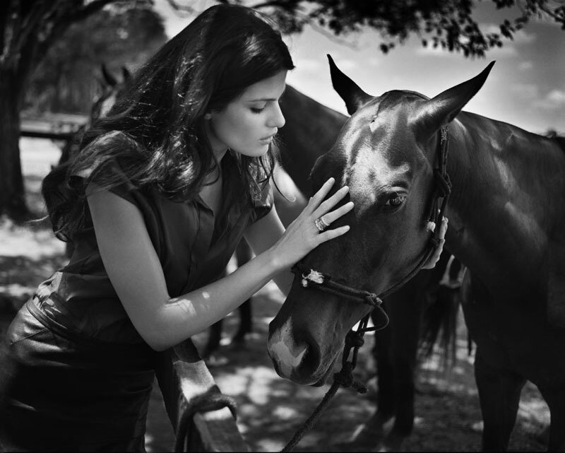 Woman Petting a Horse — Black