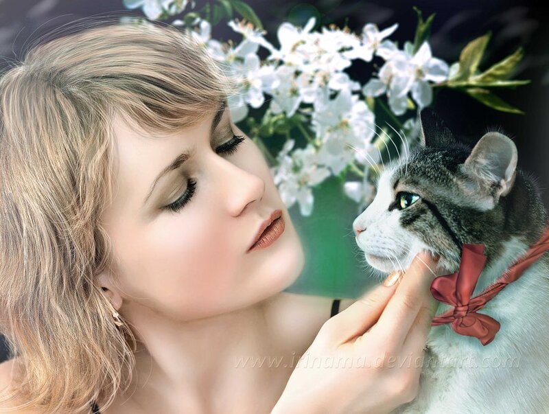 Woman Petting Cat