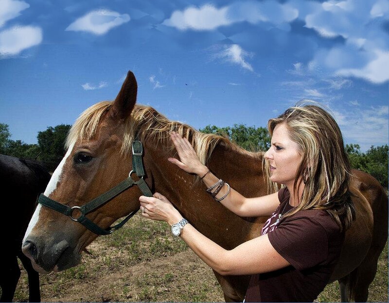 Woman Petting Horse — Blue