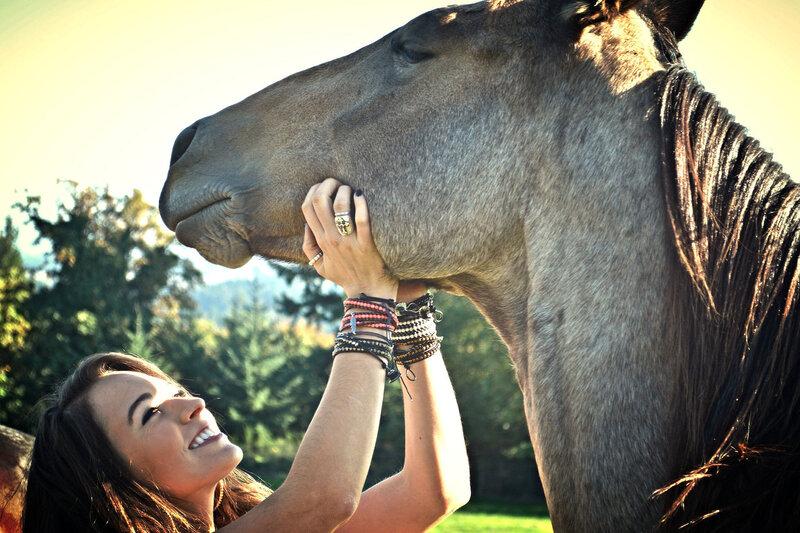 Woman Petting Horse — Brown
