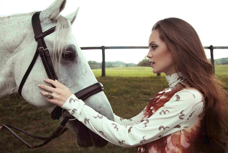 Woman Petting White Horse — Serene, Afternoon