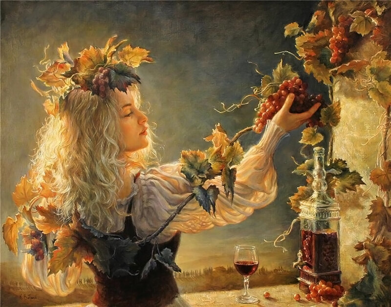 Woman Picking Grapes — Gold, Serene