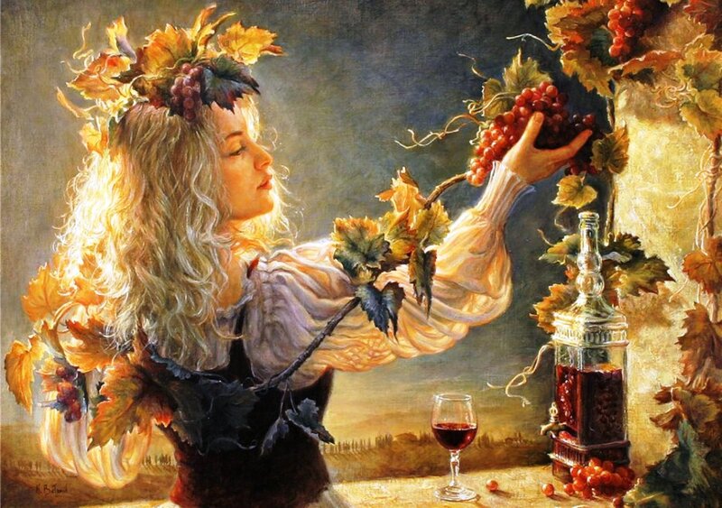 Woman Picking Grapes — Gold
