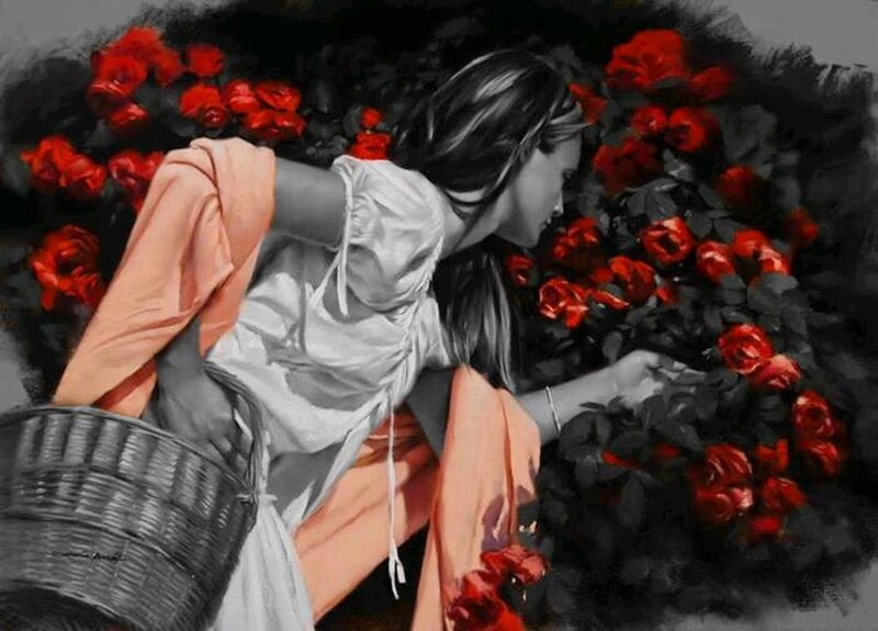 Woman Picking Roses