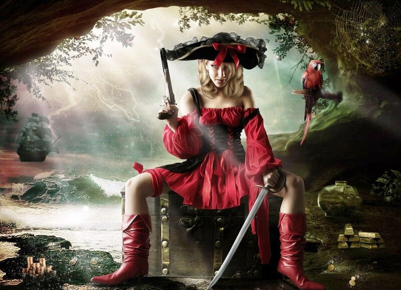 Woman Pirate in Cave