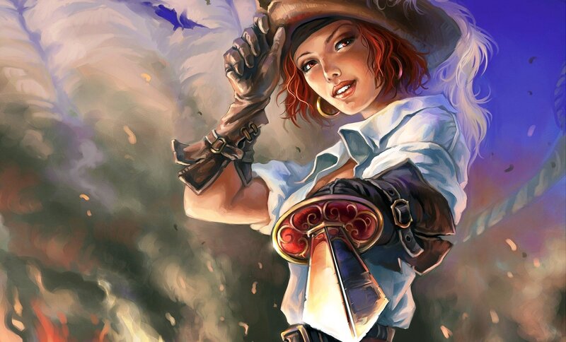 Woman Pirate with Sword — Blue, Dramatic, Digital Art