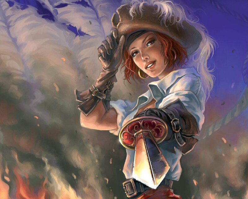 Woman Pirate with Sword — Blue, Dramatic